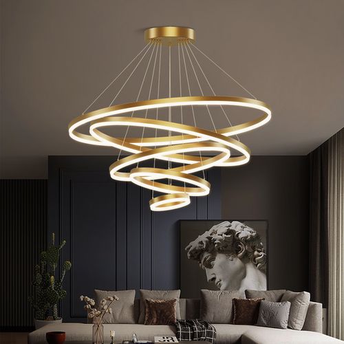 全铜吊灯圆环形北欧简约现代客厅灯轻奢大气餐厅卧室极简智能灯具